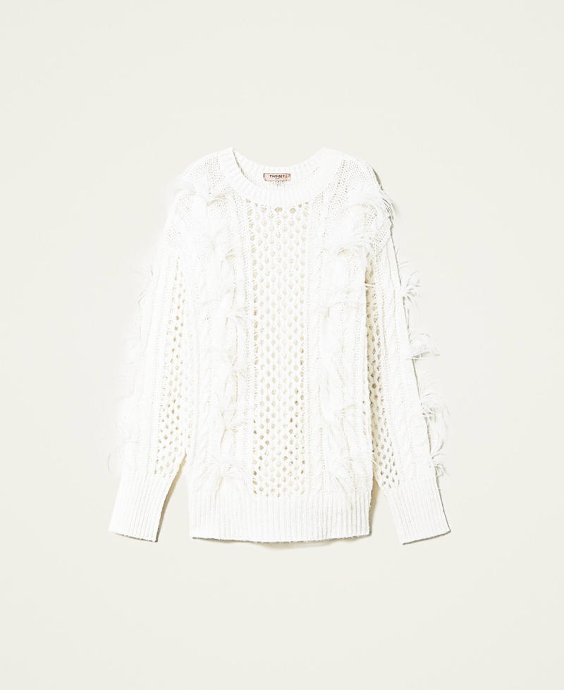 Maxi pull avec torsades et plumes