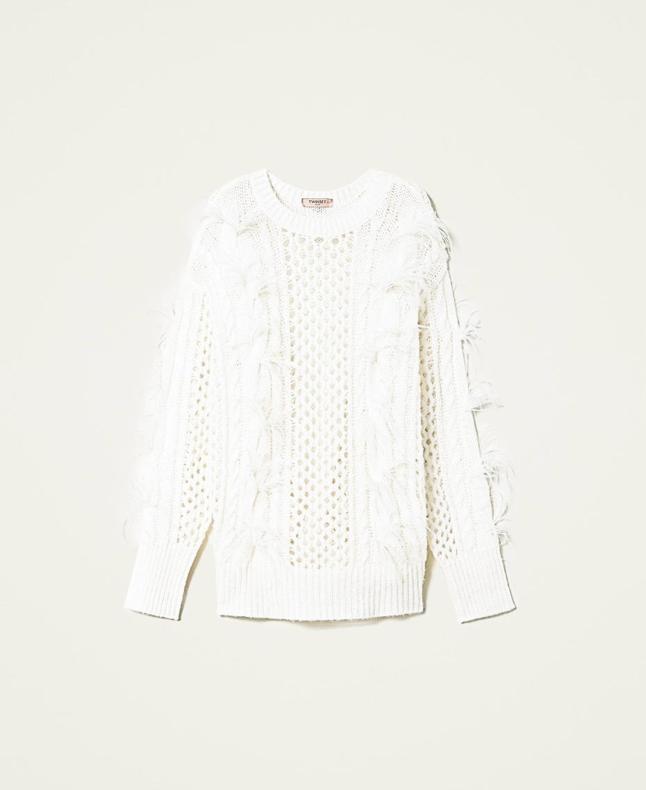 Maxi pull avec torsades et plumes