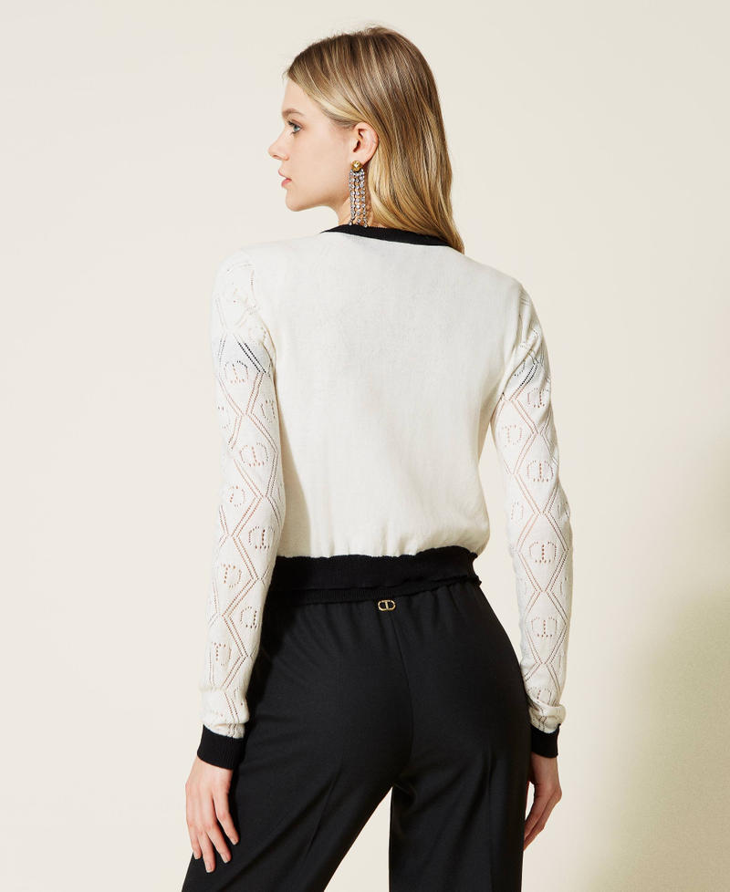 Cardigan and jumper with openwork logo Woman, Patterned