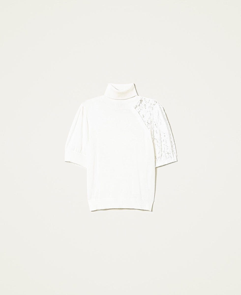 Maglia in misto lana con pizzo