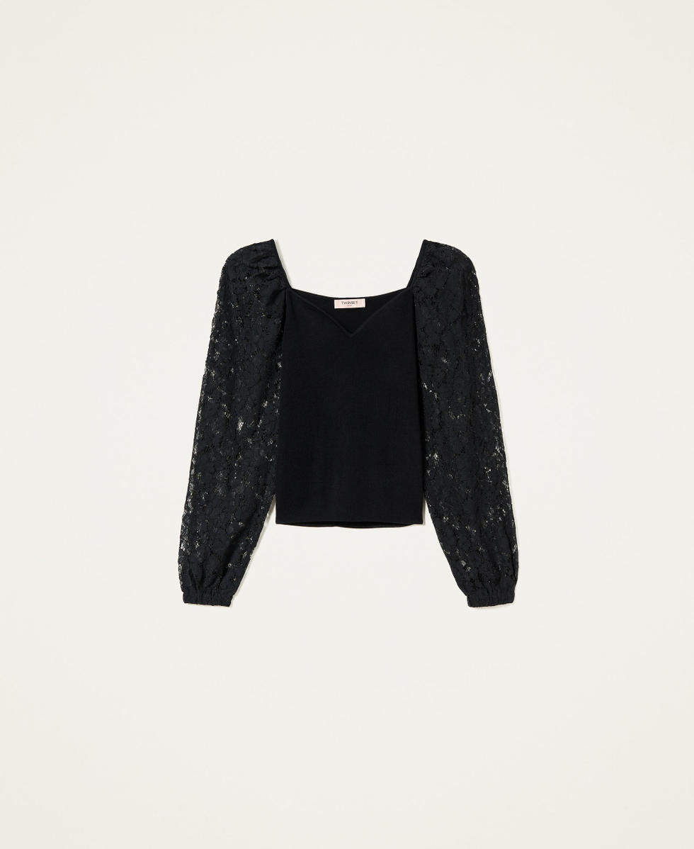 Fitted jumper with lace sleeves