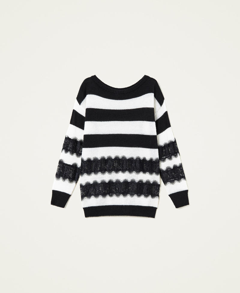 Striped maxi jumper with lace Bicolour Black / "Snow" White Woman 222TP3130-0S
