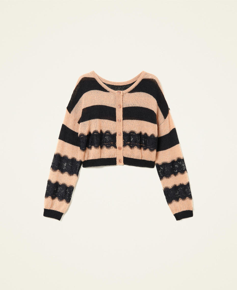 Pull-cardigan ray&eacute; avec dentelle