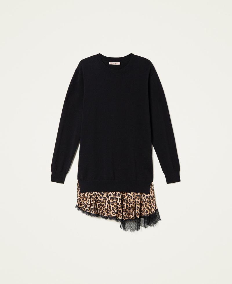 Animal print inlay knit dress Two-tone Black / Black Animal Print / "Dune" Beige Woman 222TP3160-0S