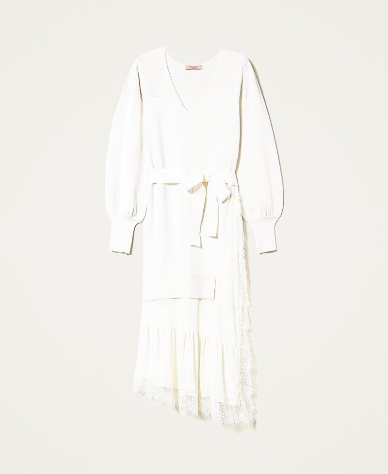 Robe longue en maille et crêpe georgette Blanc Neige Femme 222TP3162-0S