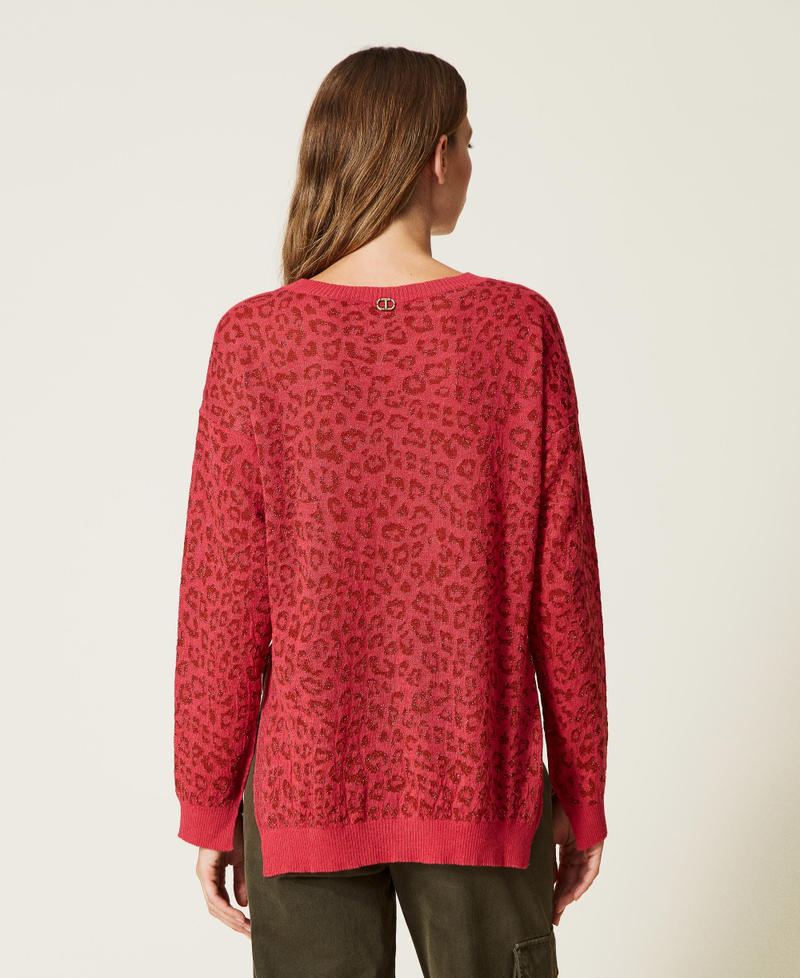 Animal print jacquard jumper "Cerise" Fuchsia / "Goji" Red Jacquard Animal Print Woman 222TP317B-04