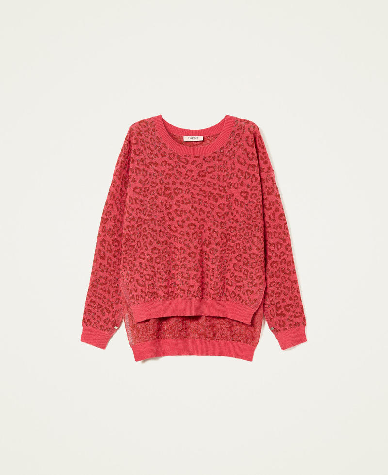 Animal print jacquard jumper "Cerise" Fuchsia / "Goji" Red Jacquard Animal Print Woman 222TP317B-0S