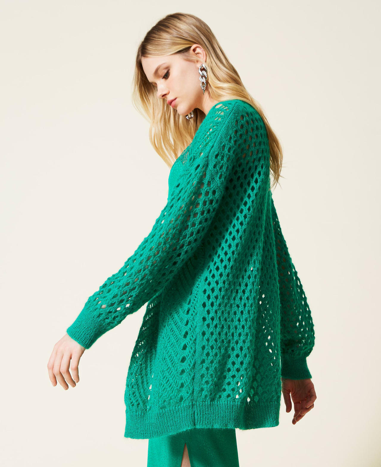 Mohair blend cardigans with mixed stitches "Peppermint” Green Woman 222TP3181_04226_02