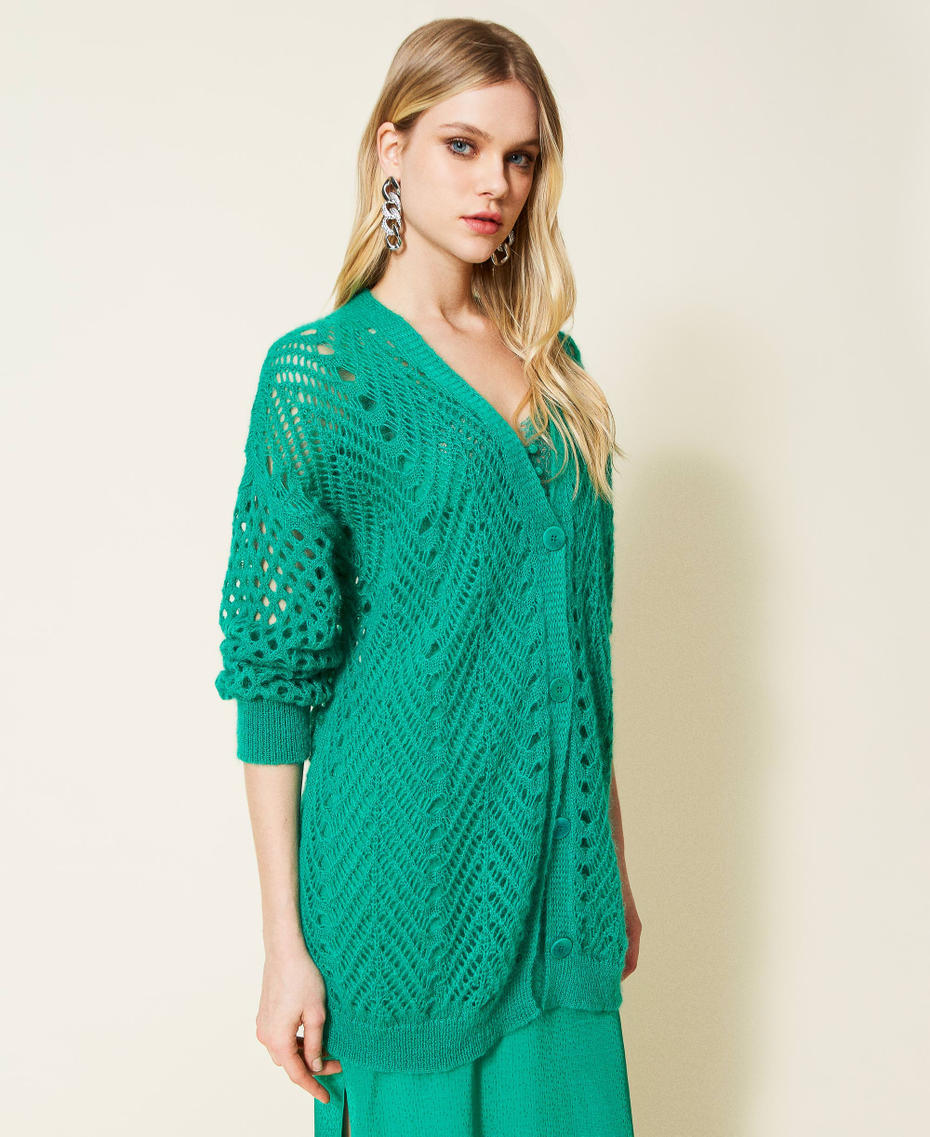 Mohair blend cardigans with mixed stitches "Peppermint” Green Woman 222TP3181_04226_03