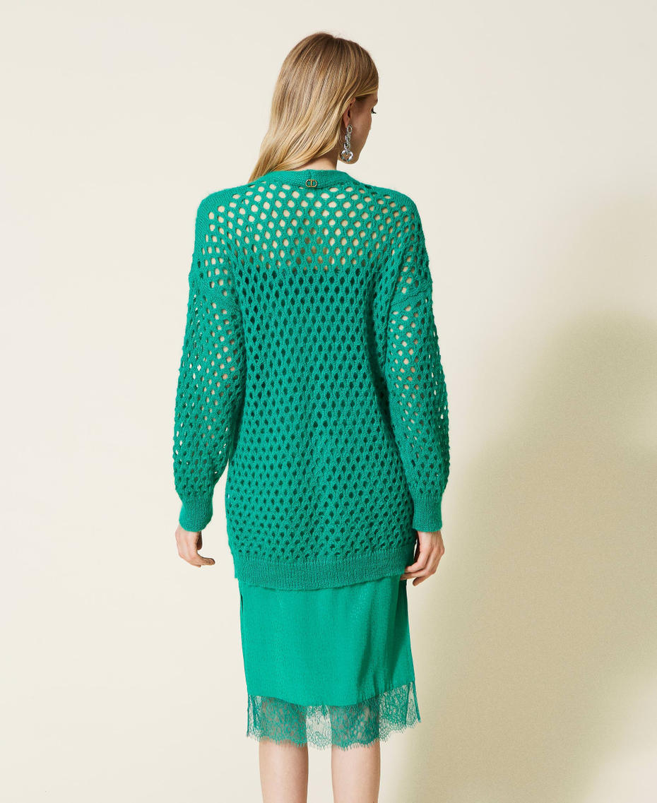 Mohair blend cardigans with mixed stitches "Peppermint” Green Woman 222TP3181_04226_04