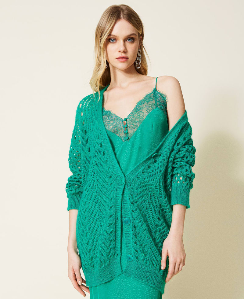 Mohair blend cardigans with mixed stitches "Peppermint” Green Woman 222TP3181_04226_06