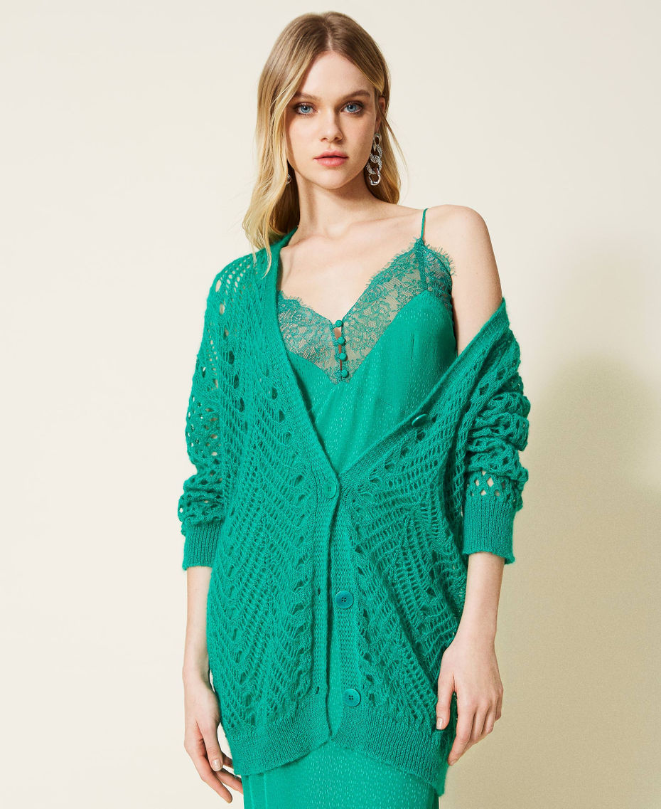 Mohair blend cardigans with mixed stitches "Peppermint” Green Woman 222TP3181_04226_06