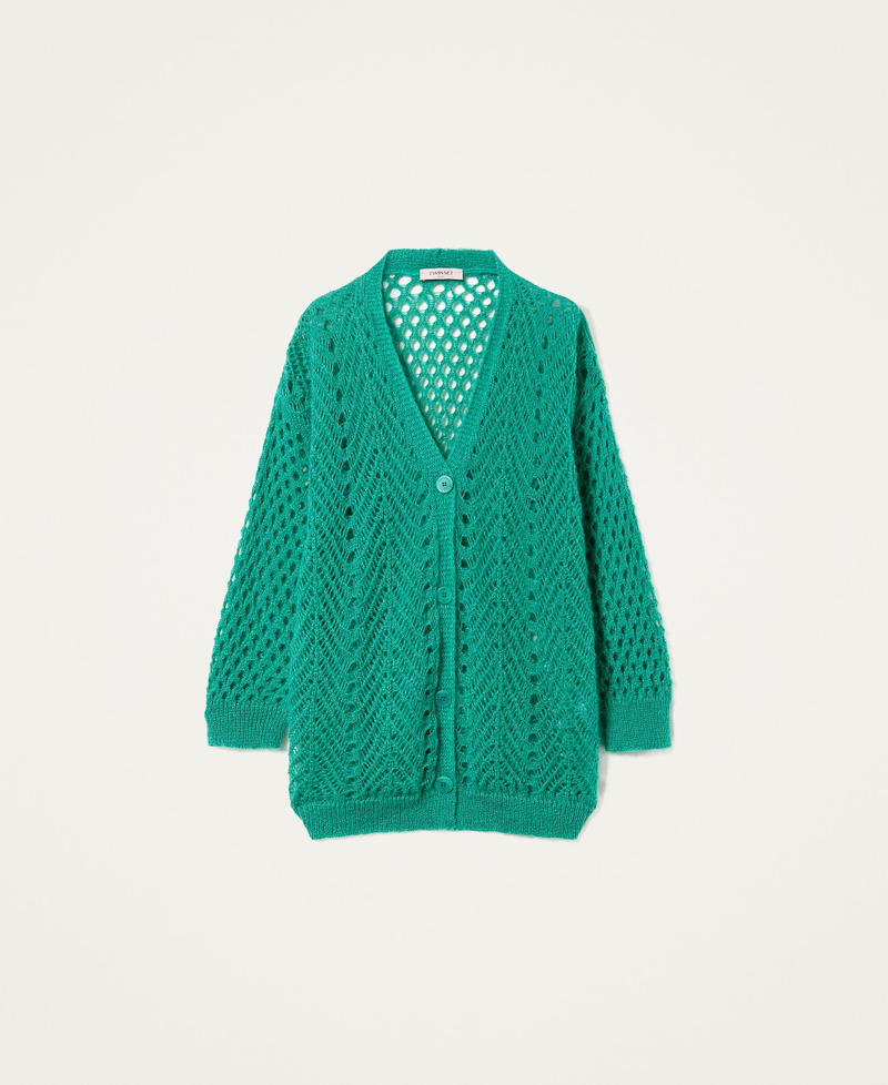 Mohair blend cardigans with mixed stitches "Peppermint” Green Woman 222TP3181_04226_0S