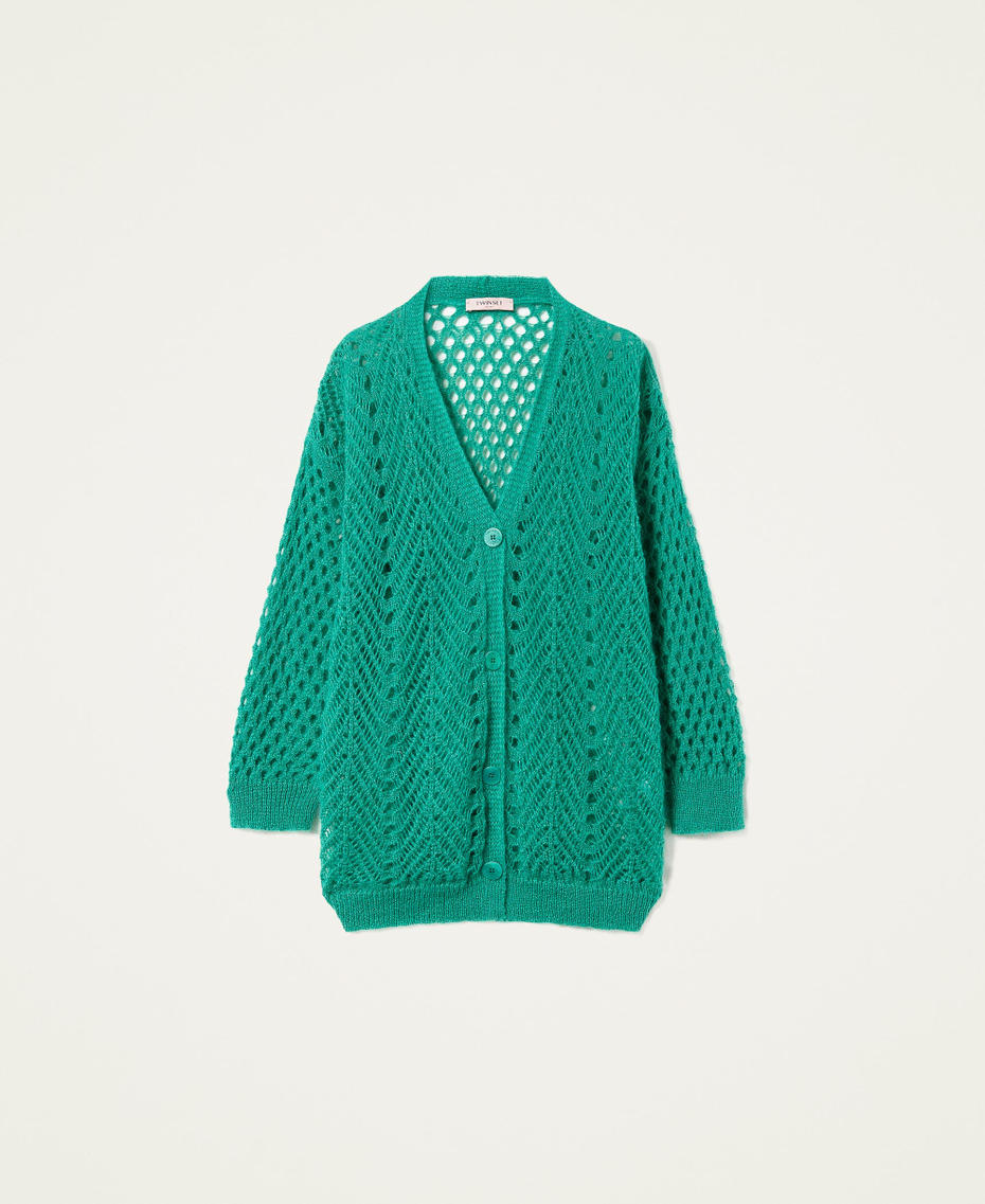 Mohair blend cardigans with mixed stitches "Peppermint” Green Woman 222TP3181_04226_S0