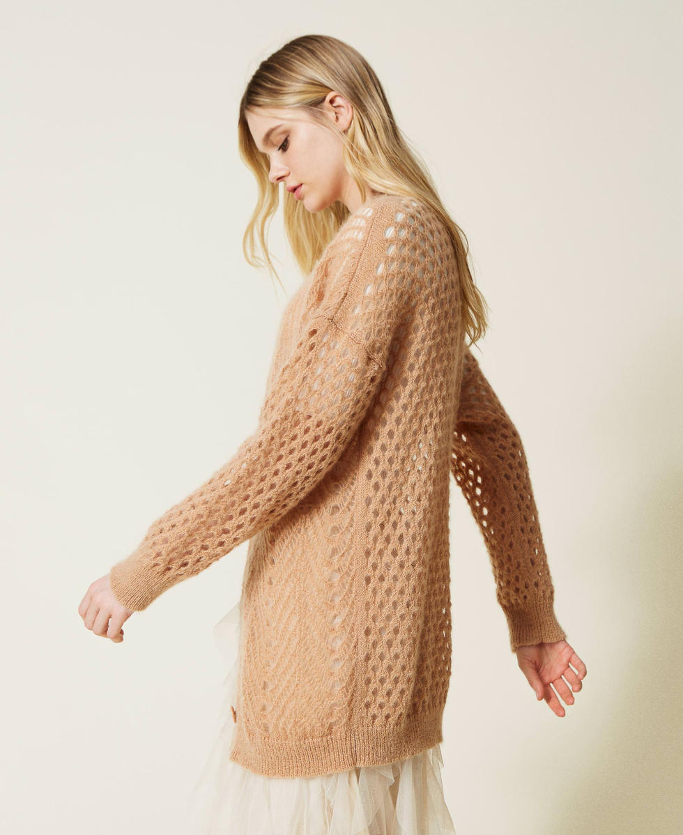 Cardigan en mohair m&eacute;lang&eacute; avec m&eacute;lange de points