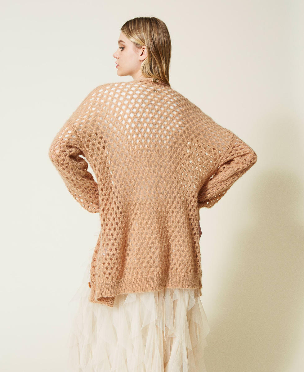 Mohair blend cardigans with mixed stitches Woman, Beige