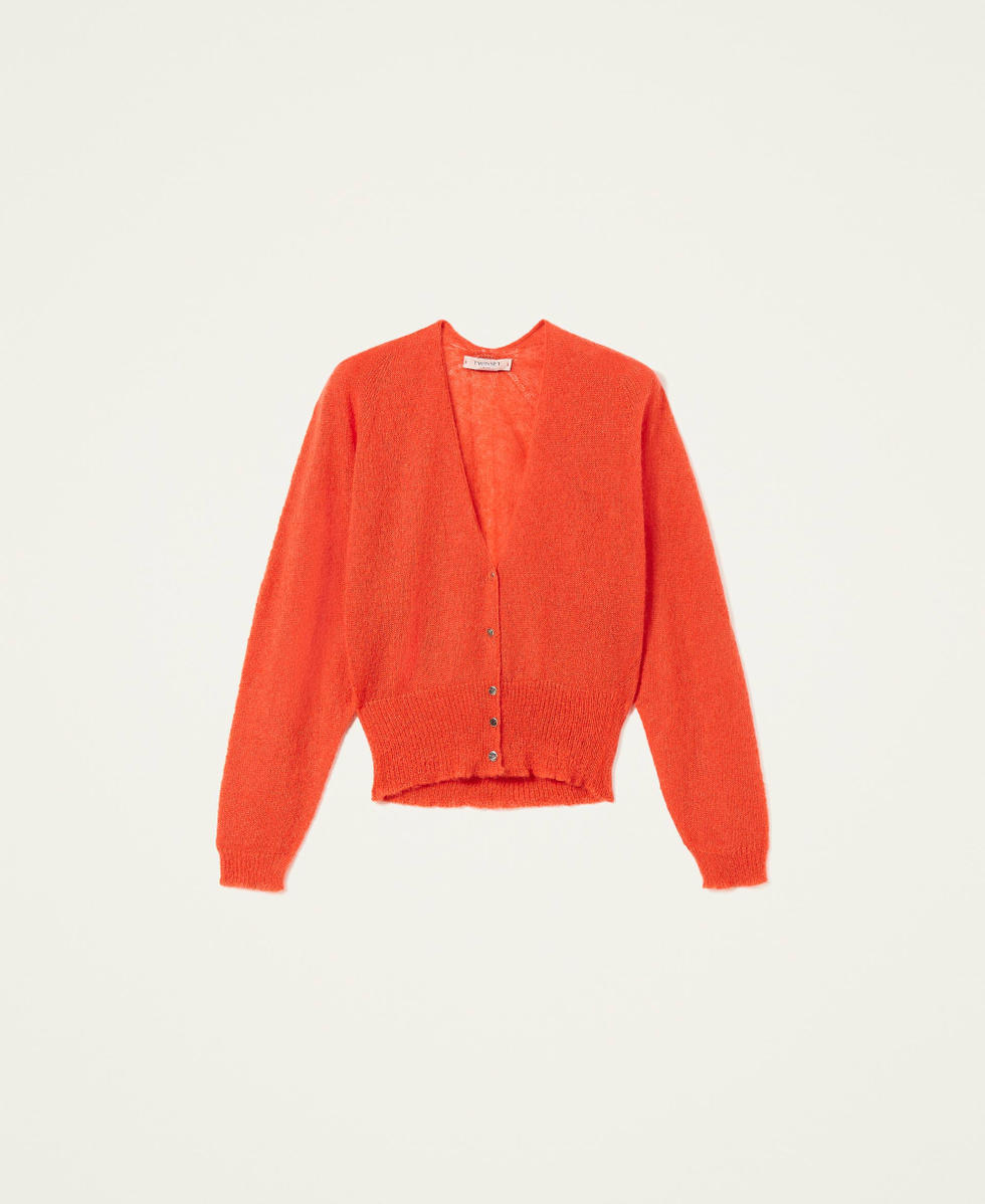 Seamless mohair blend cardigan Woman, Red | TWINSET Milano