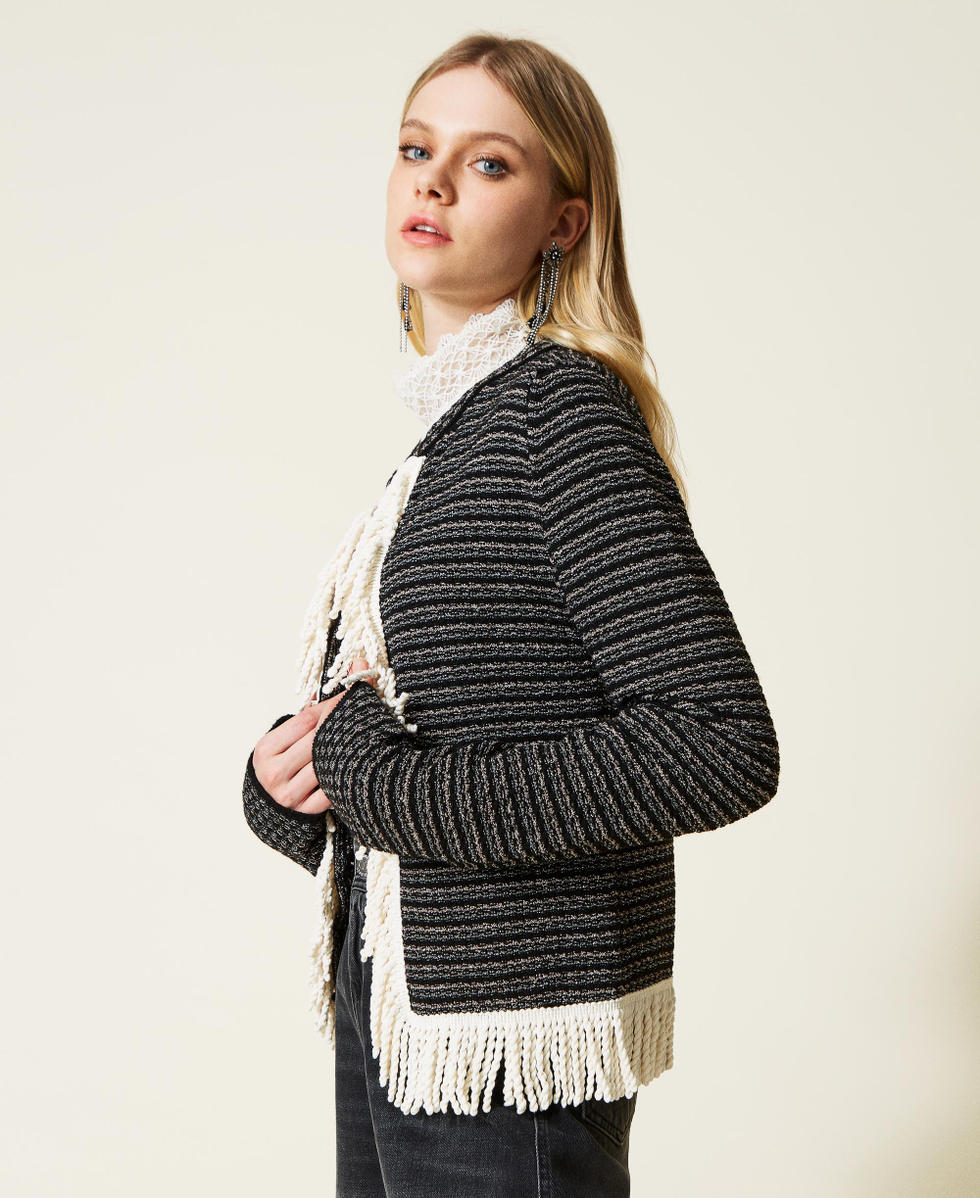 Giacca in maglia jacquard con frange Donna Nero TWINSET Milano