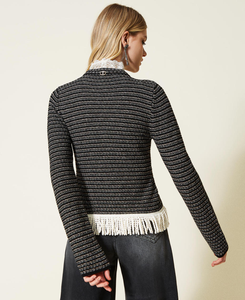 Jacquard knit jumper with fringes Black Woman 222TP320A-04