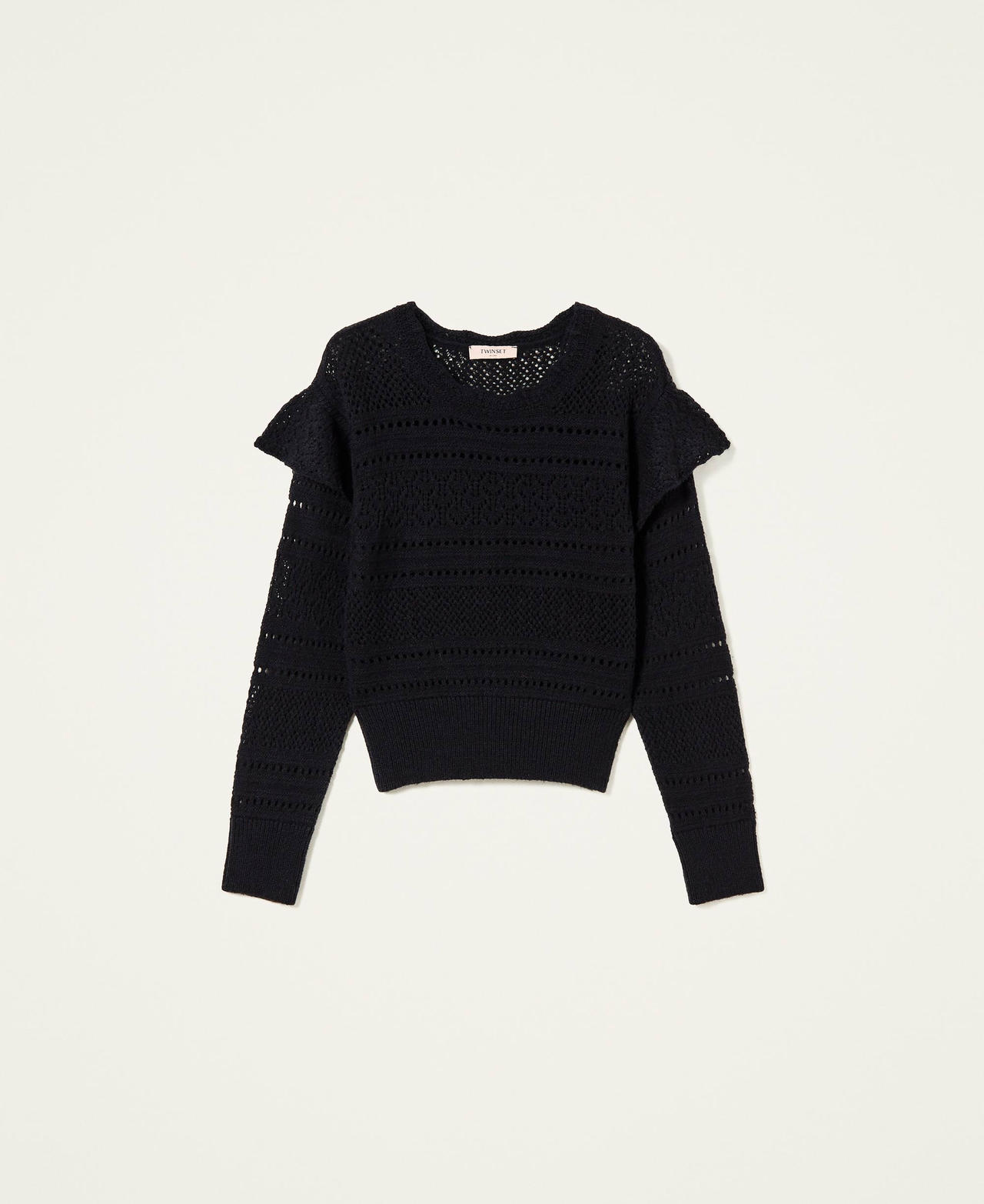 Openwork jumper with flounces Black Woman 222TP3224-0S