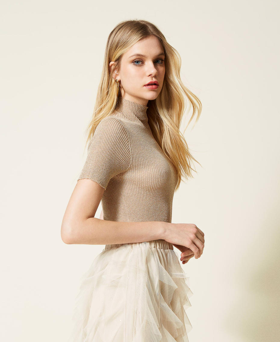 Lurex turtleneck jumper Pale Gold Lurex Woman 222TP3261_07291_01