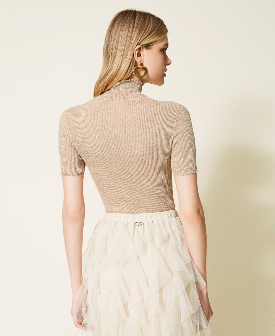 Lurex turtleneck jumper Pale Gold Lurex Woman 222TP3261_07291_03