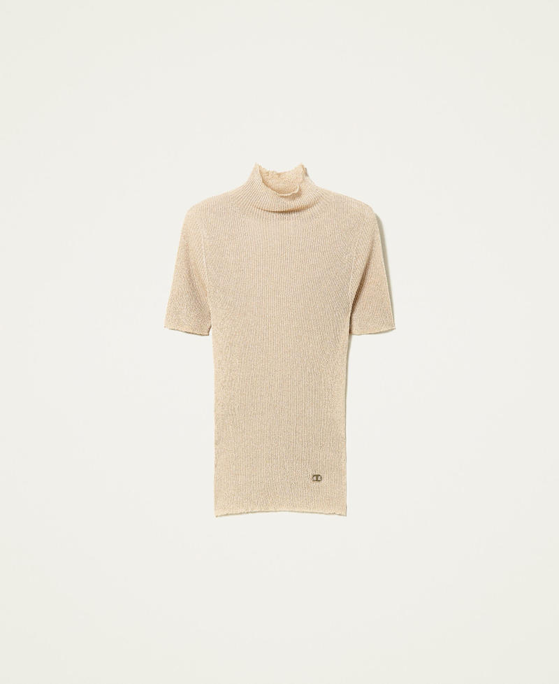 Lurex turtleneck jumper Pale Gold Lurex Woman 222TP3261_07291_0S