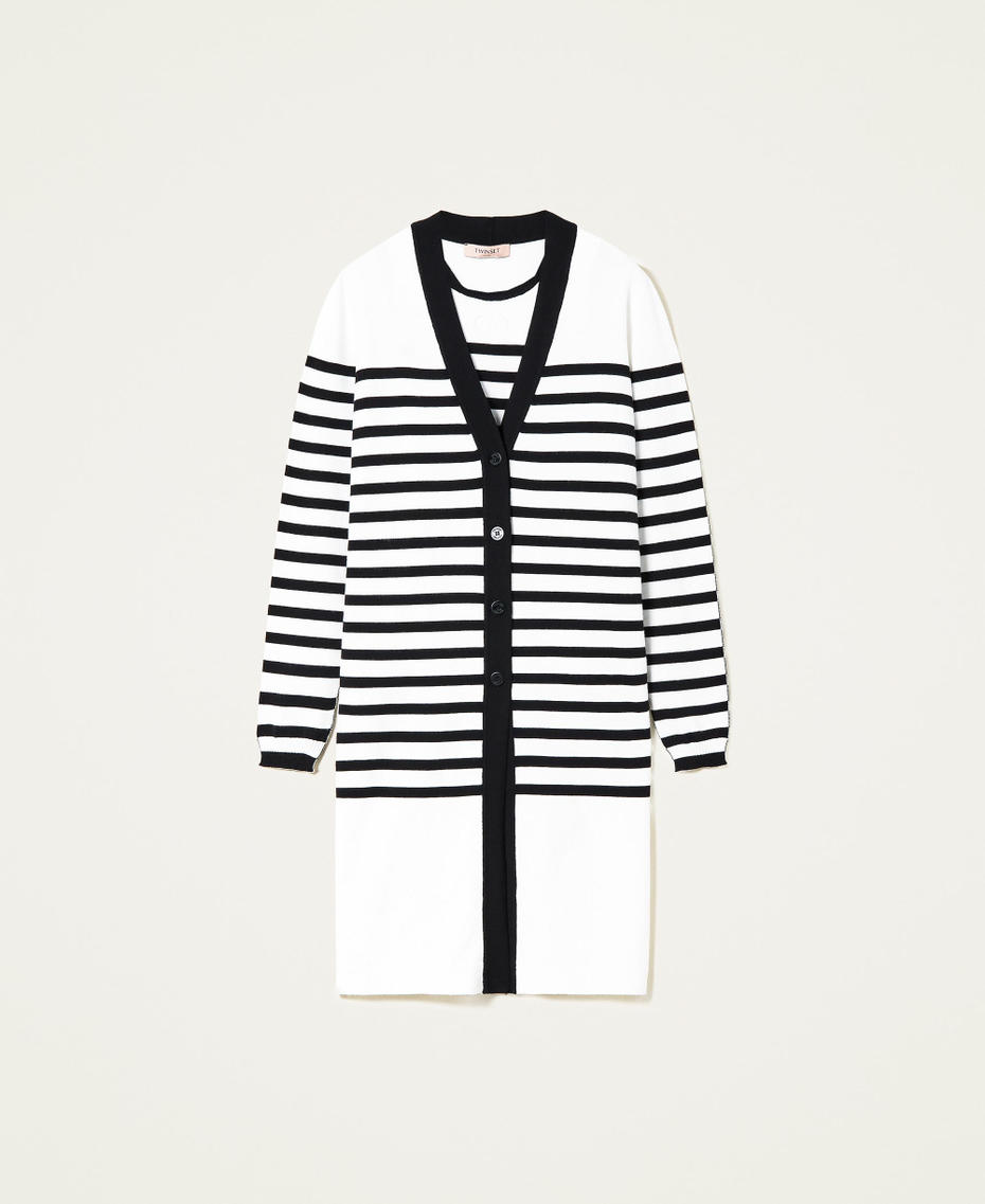 Striped top and cardigan Bicolour "Snow" White / Black Woman 222TP3284-0S