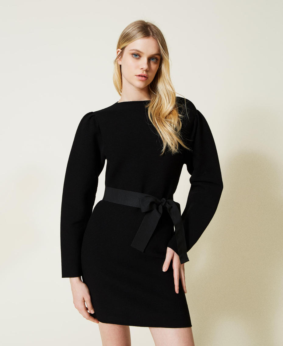 Ribbed knit dress with belt Black Woman 222TP3310-01