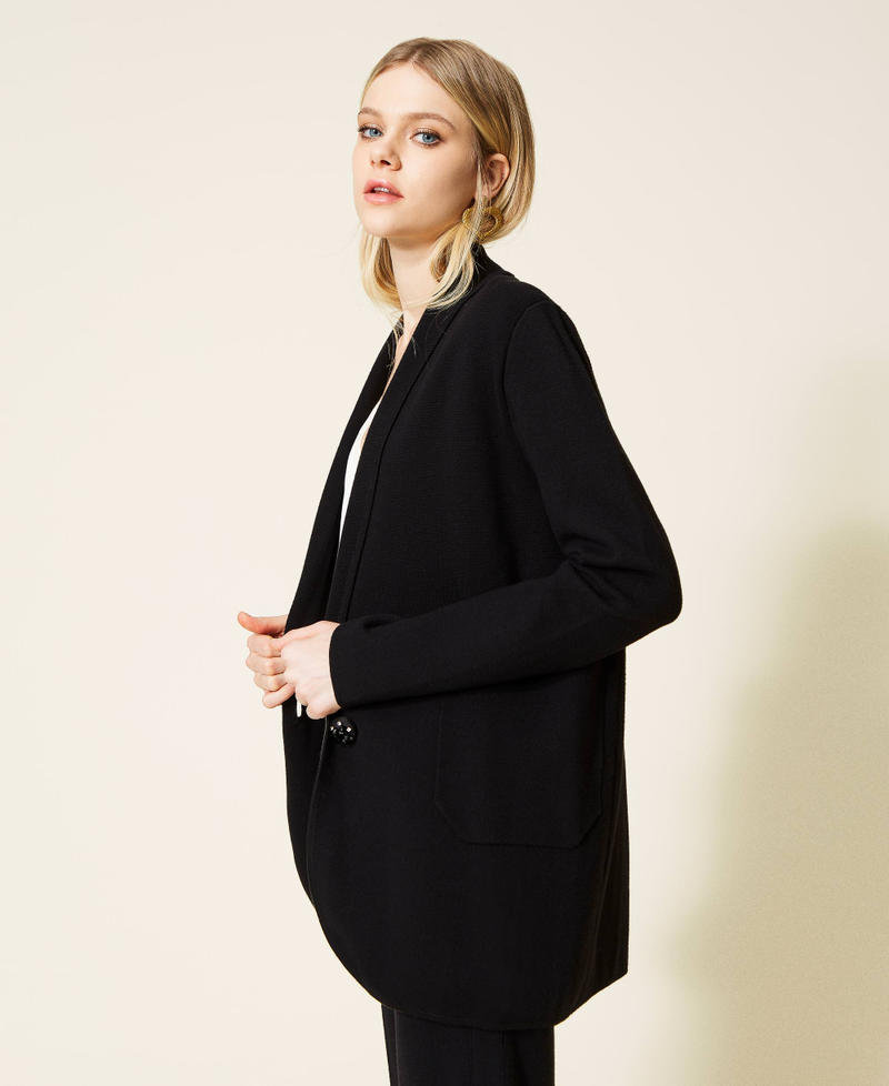 Knit blazer with jewel button