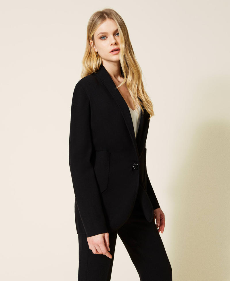 Blazer en maille avec bouton bijou Femme, Noir | TWINSET Milano