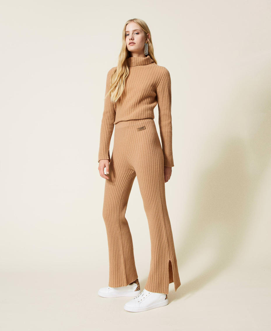 Wool and cashmere knit trousers "Dune" Beige Woman 222TP3342-01