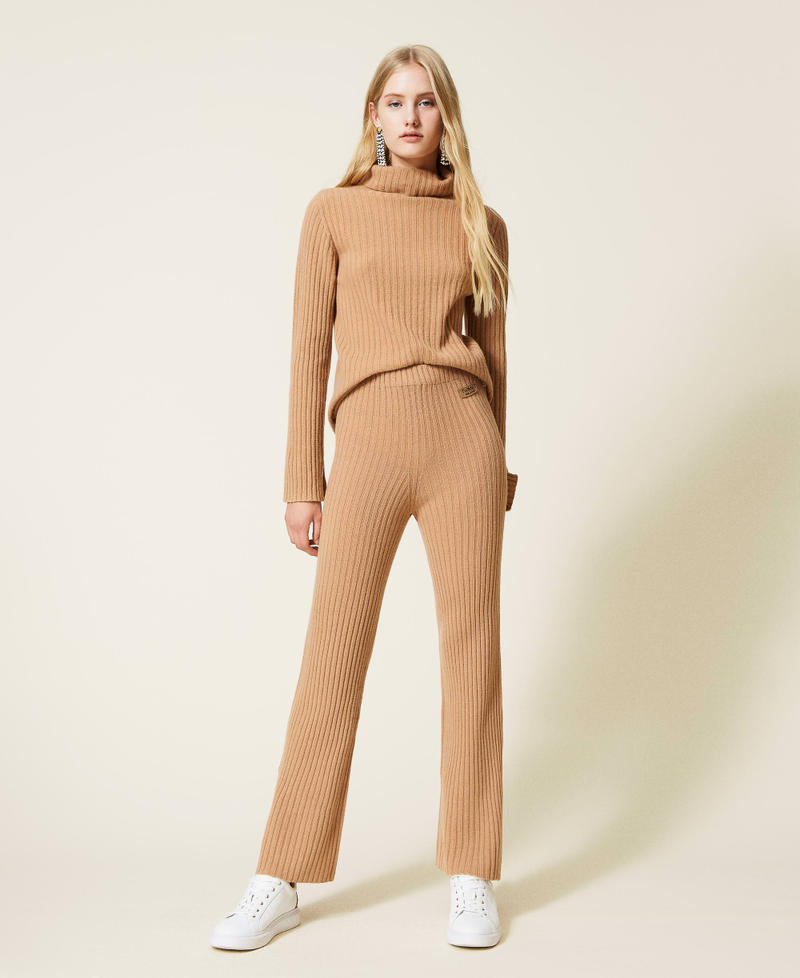 Wool and cashmere knit trousers "Dune" Beige Woman 222TP3342-02