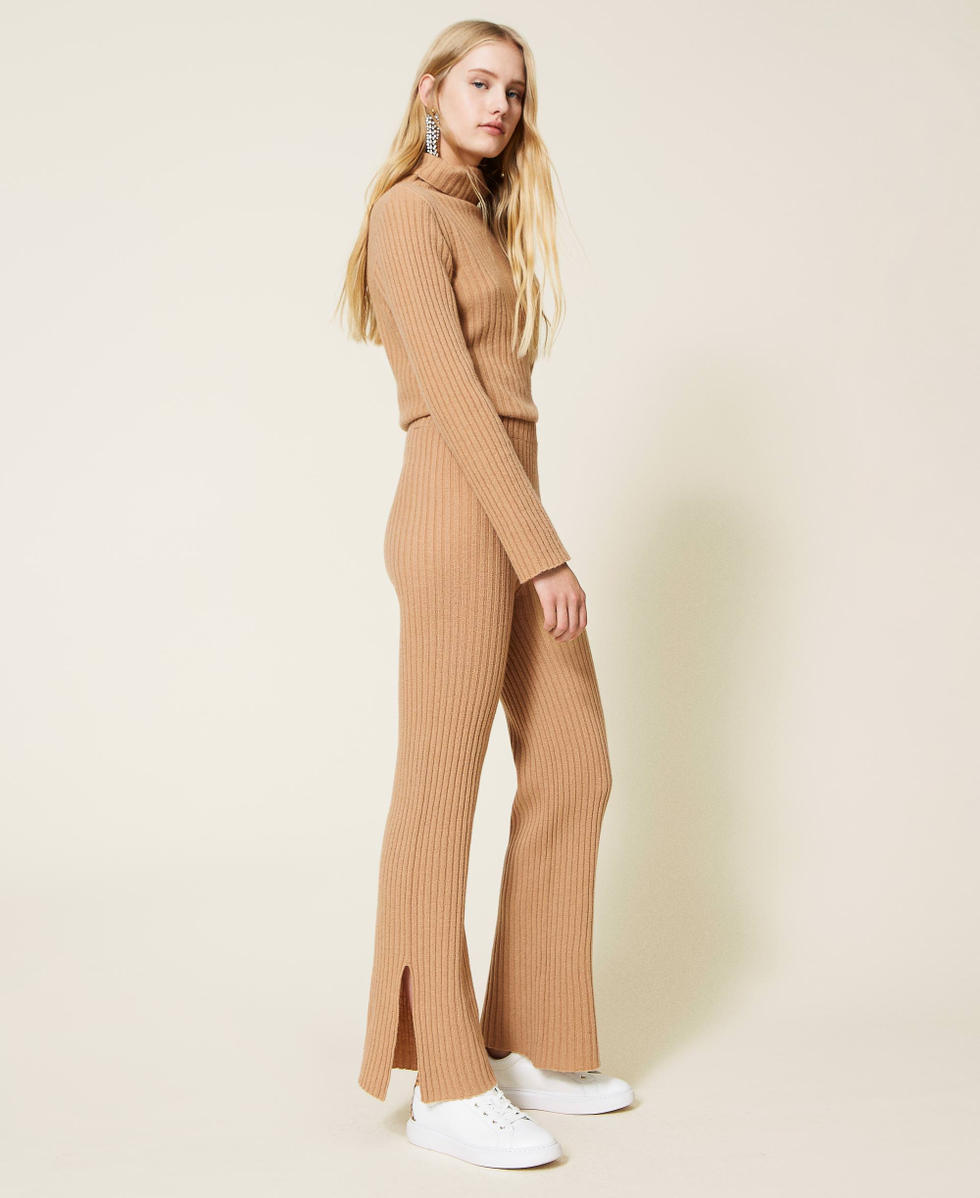 Pantalon en maille de laine et cachemire Femme, Beige