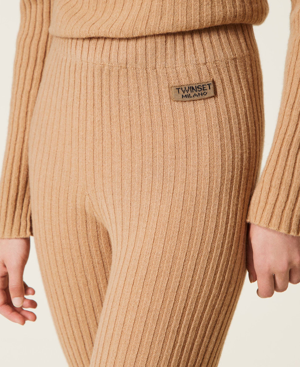 Wool and cashmere knit trousers Woman, Beige