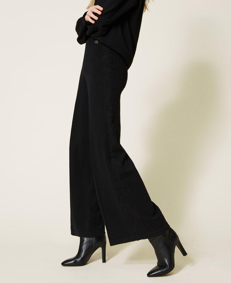 Knit palazzo trousers with lace Black Woman 222TP3363-03