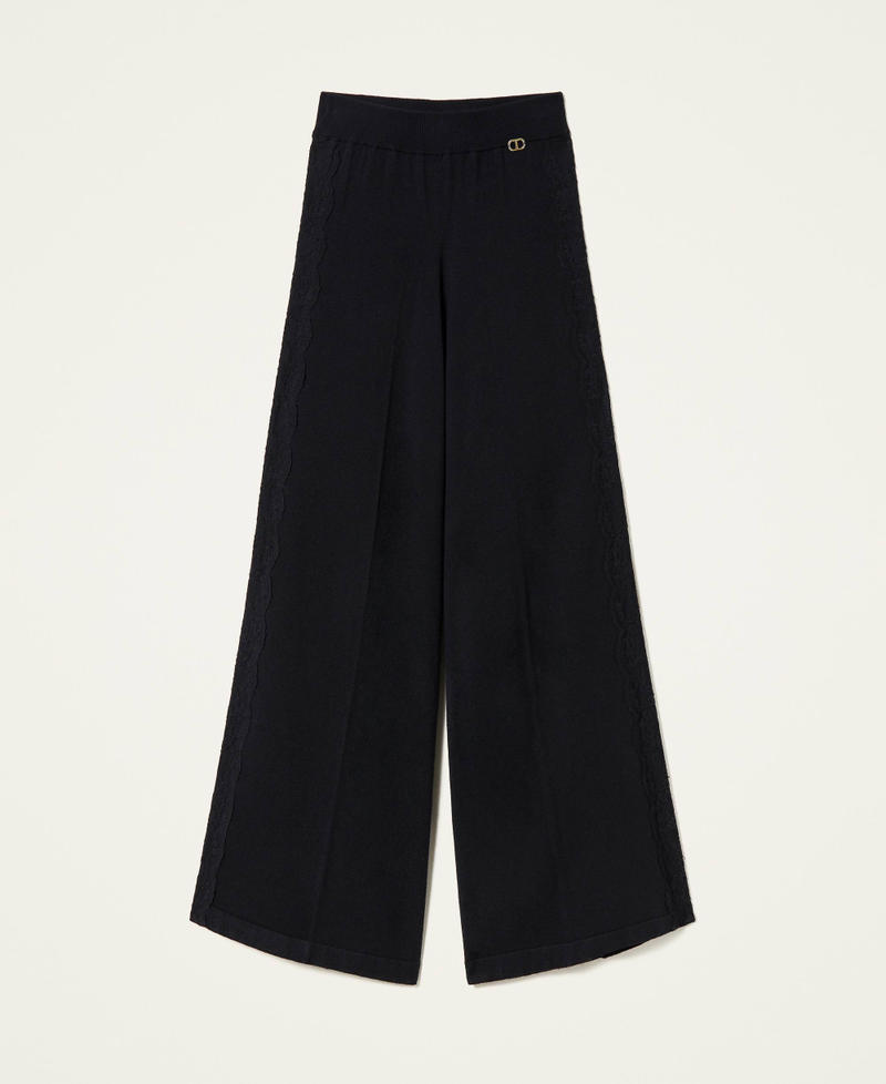 Трикотажные брюки-палаццо с кружевом Черный женщина 222TP3363-0S