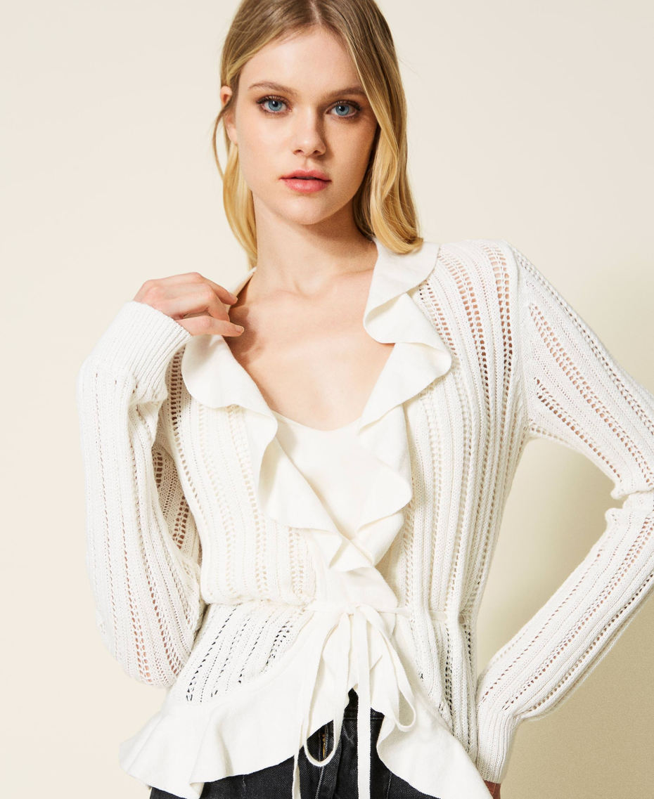 Openwork cardigan with ruffles