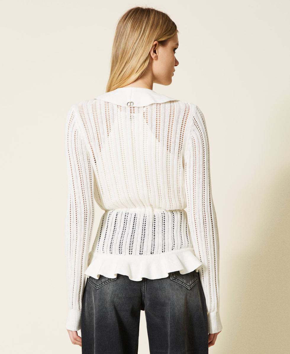 Openwork cardigan with ruffles Woman, White | TWINSET Milano