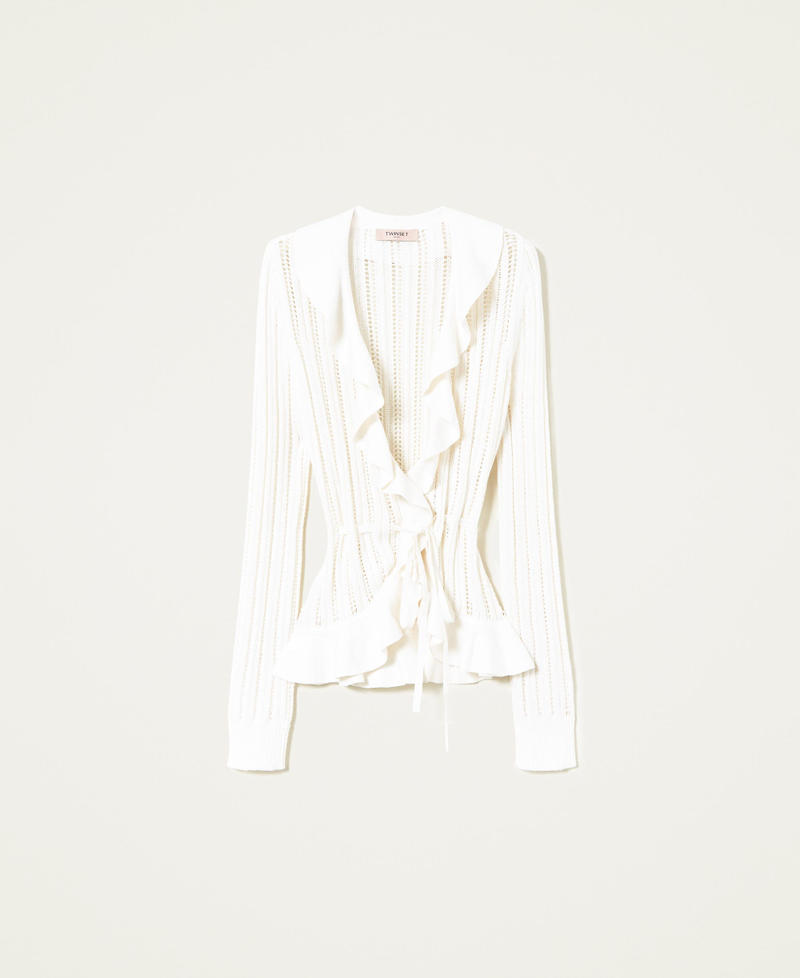 Openwork cardigan with ruffles