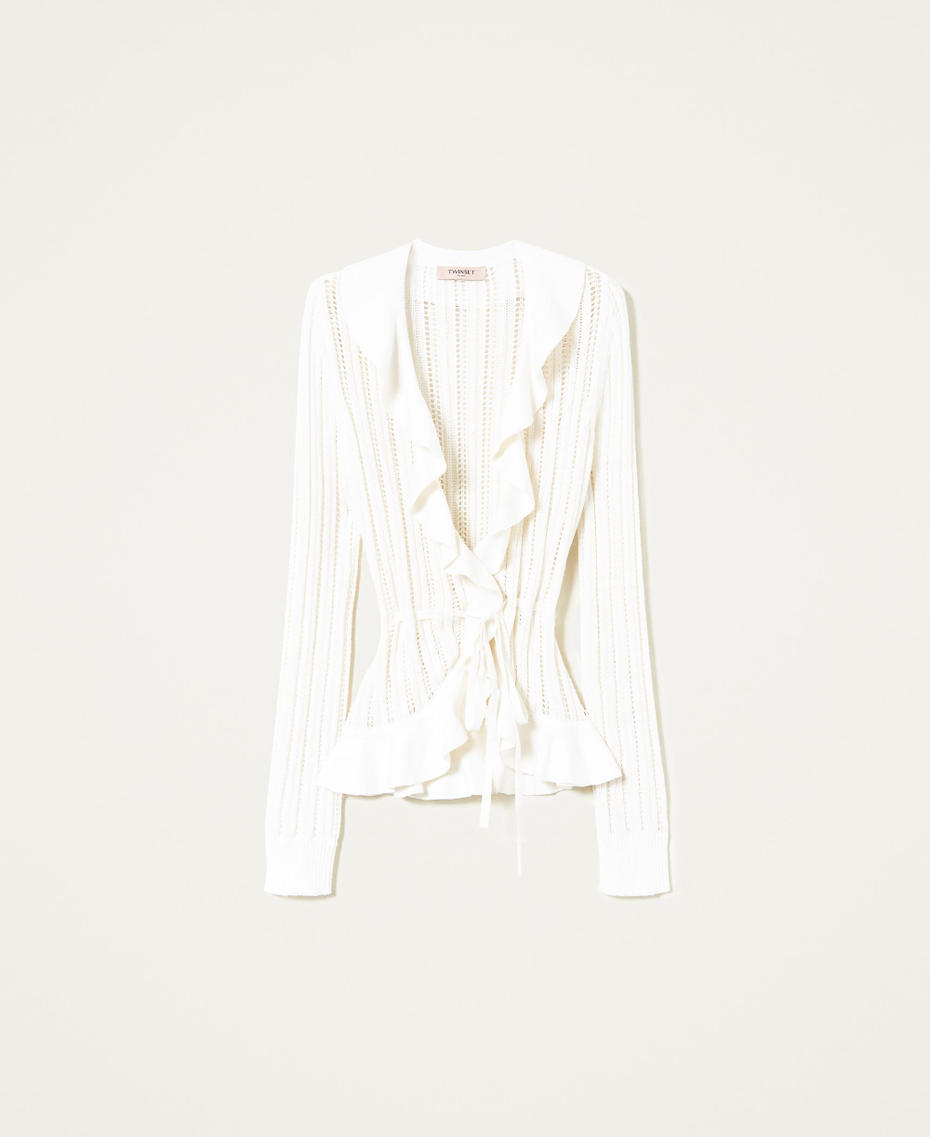 Openwork cardigan with ruffles