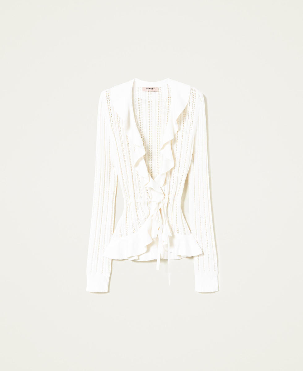 WEB限定お買い得商品の新着アイテム Woman, ruffles with cardigan Openwork White Milano TWINSET | トップス