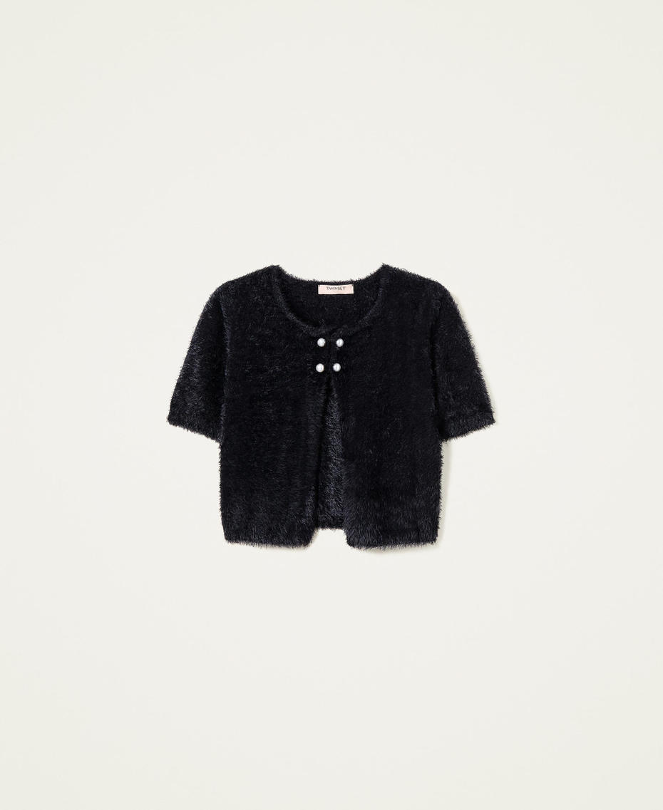 Cardigan corto in filato effetto pelliccia