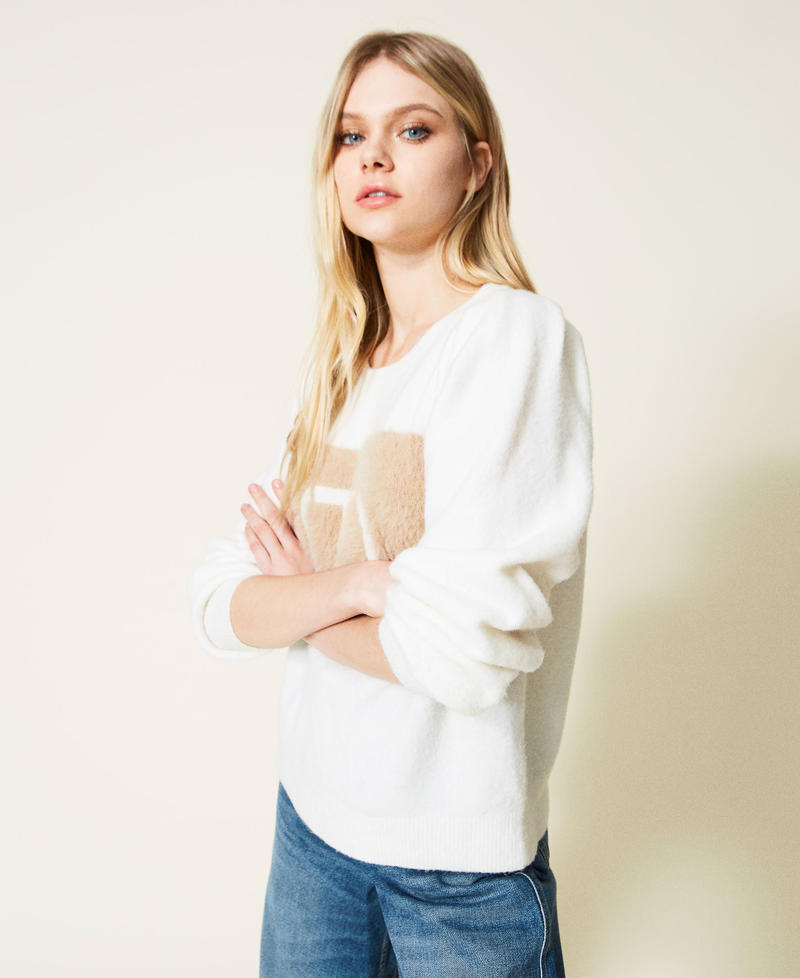 Jumper with jacquard logo Two-tone "Snow" White / Pale "Dune" Beige Woman 222TP3461-02