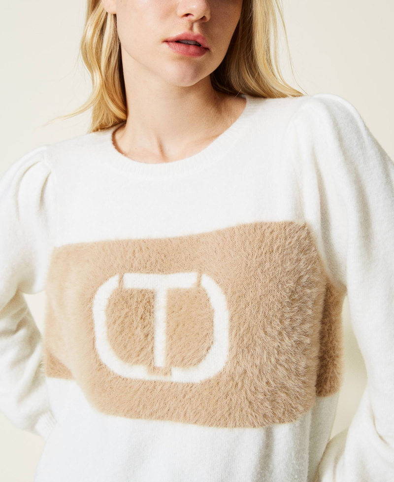 Jumper with jacquard logo Two-tone "Snow" White / Pale "Dune" Beige Woman 222TP3461-04