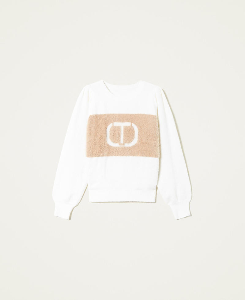 Jumper with jacquard logo Two-tone "Snow" White / Pale "Dune" Beige Woman 222TP3461-0S