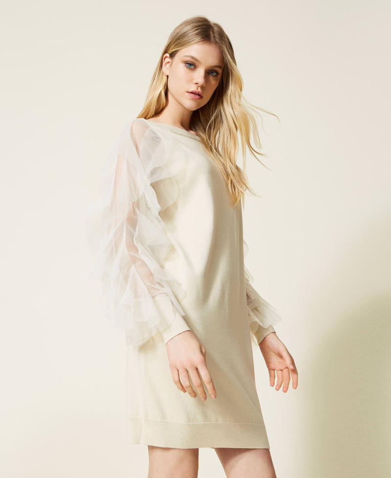 Midi dress with tulle ruffle