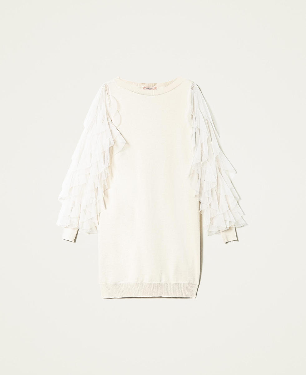 Midi dress with tulle ruffle