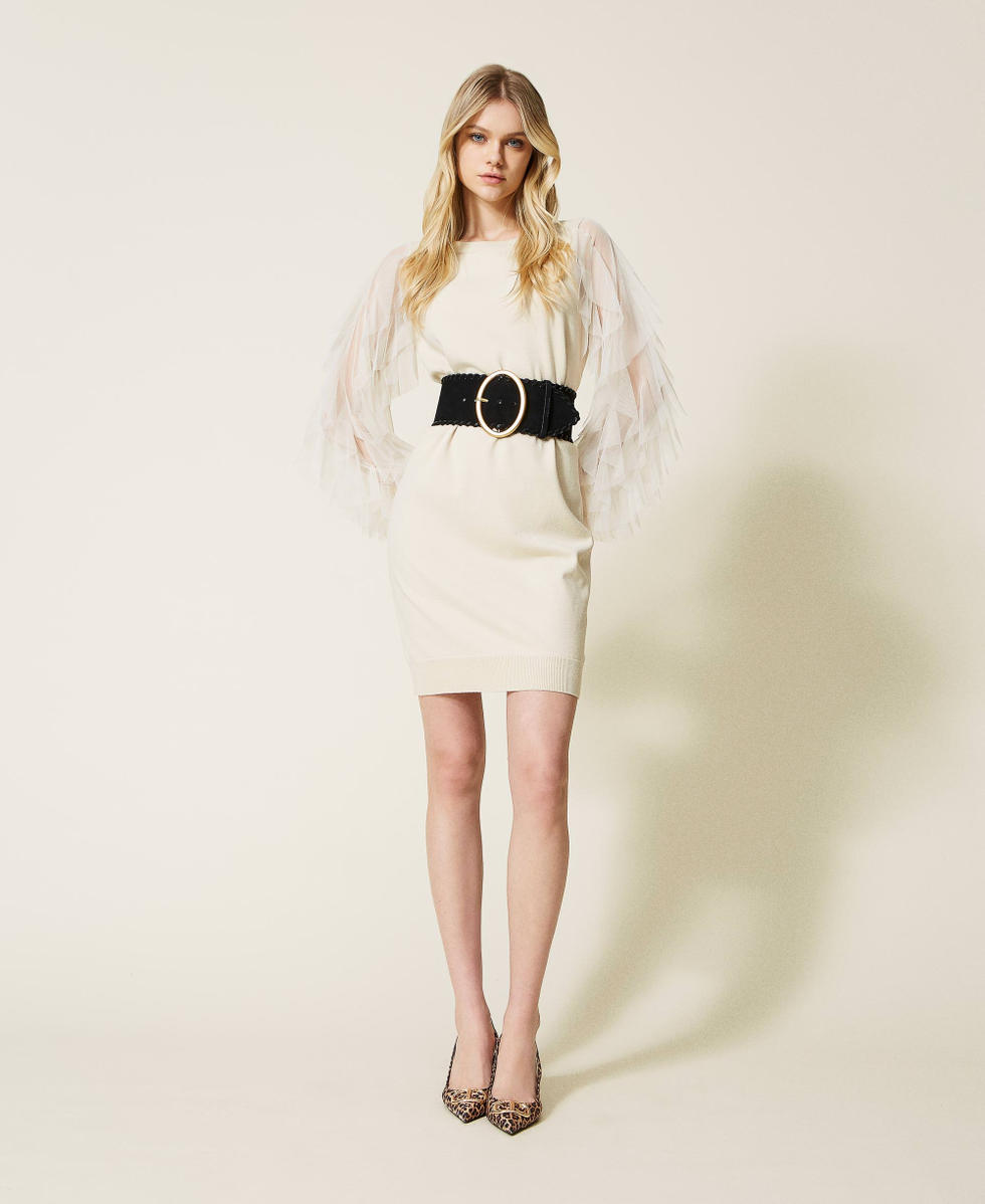 Midi dress with tulle ruffle