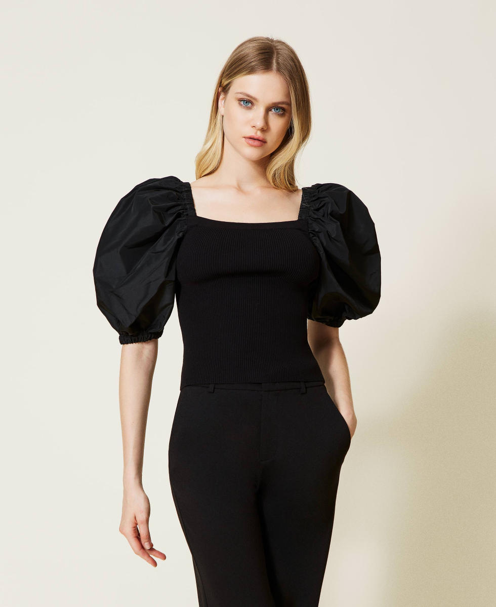 Cropped top with balloon sleeves Woman, Black | TWINSET Milano